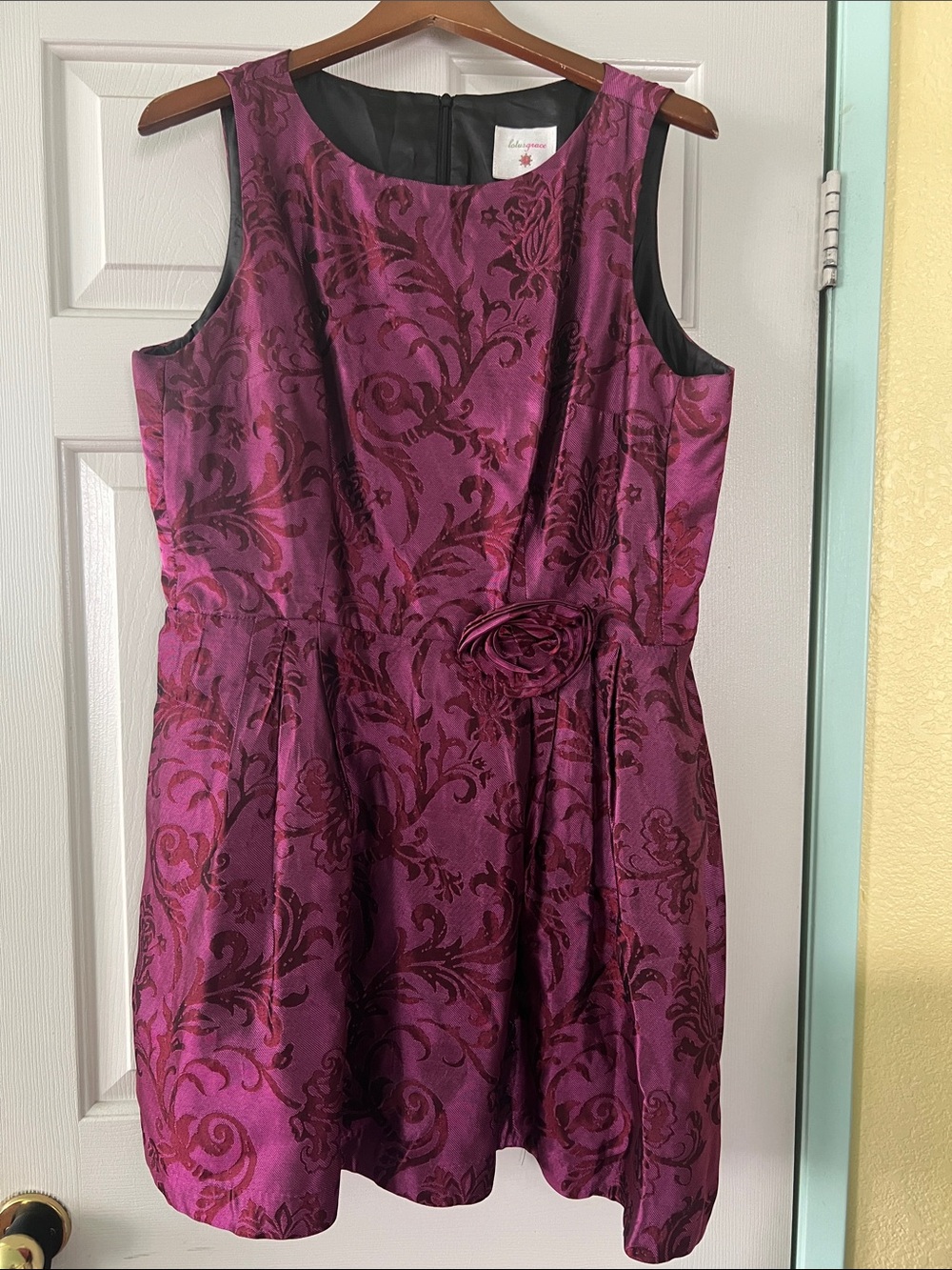 Sleeveless Floral Jacquard Mini Dress in Magenta by bebe